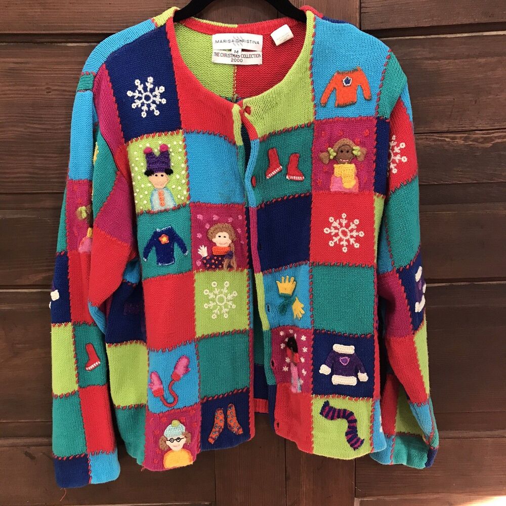 Marisa Christina- Womens M- Patchwork Christmas Sweater - Colorful-  2000
